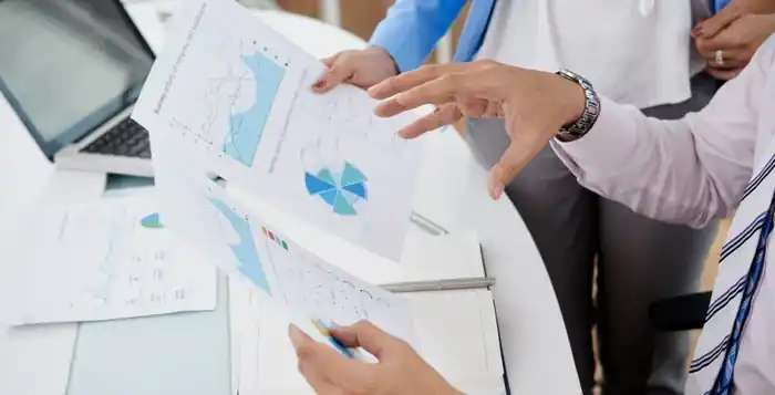 Analytics reports being reviewed